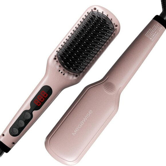 Other - Ceramic Ionic Hair Straightener Brush 2-in-1 Flat Iron & Detangler Pink